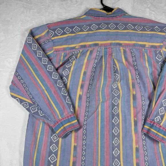 Vintage Jeans Wear Button Up Shirt Striped Abstract Aztec Colorful Women's M - Picture 8 of 9